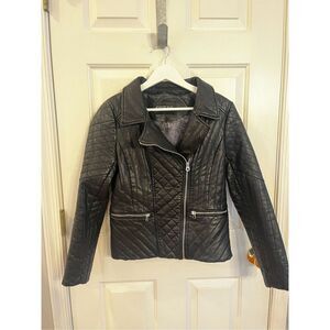 Maybe Black White Accent Leather Racing Jacket sz 2 or US L EUC